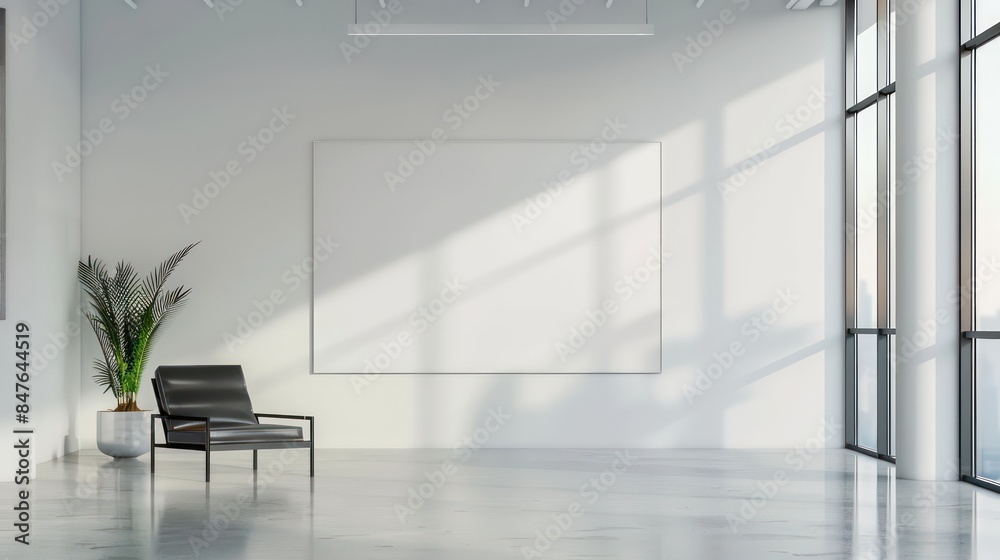 Contemporary Minimalist Interior with a Clean Empty Wall, Ideal for Art or Painting Mockups, Bright and Stylish Design. Contemporary Minimalist Interior with a Clean Empty Wall, Ideal for Art or Painting Mockups, Bright and Stylish Design.