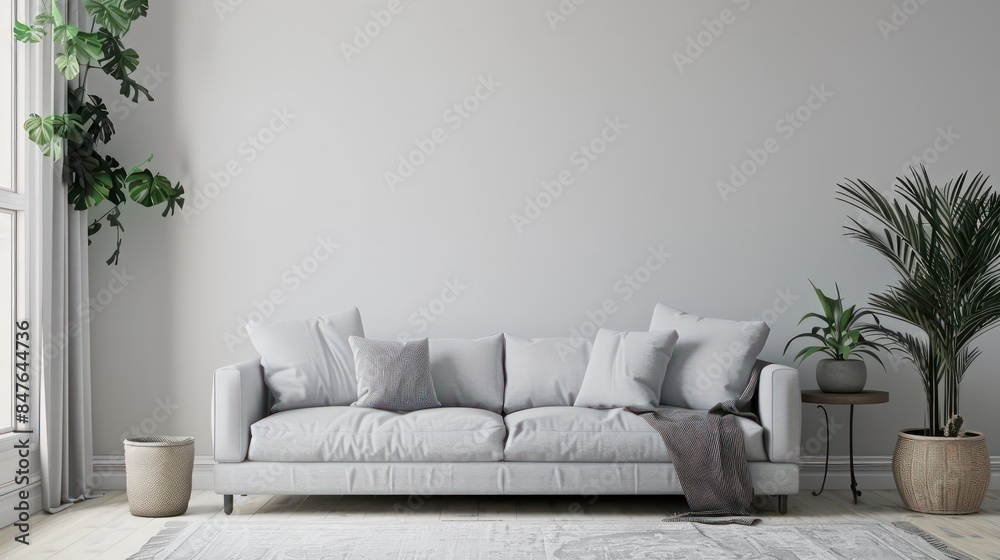 Modern Minimalist Interior with Pristine Empty Wall, Ideal Mockup for Art or Paintings, Bright and Elegant Design. Modern Minimalist Interior with Pristine Empty Wall, Ideal Mockup for Art or Paintings, Bright and Elegant Design.