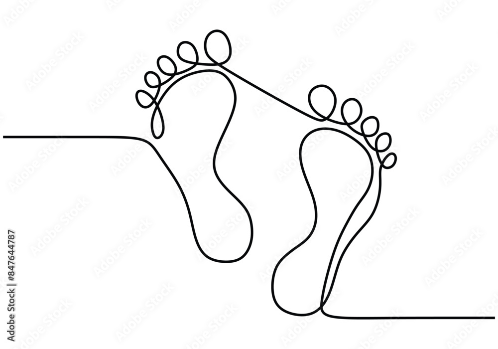 Obraz premium Human footprints steps continuous line drawing. Physical activity of people concept.