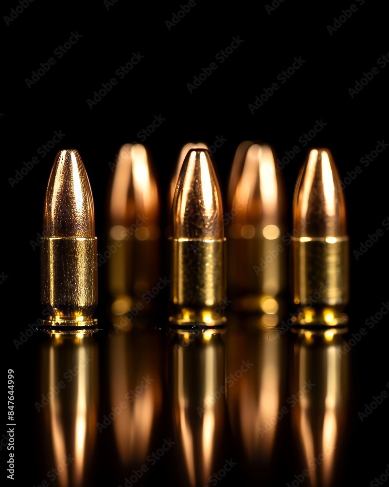 Tactical assault rifle firing bullets on black background banner with copy space
