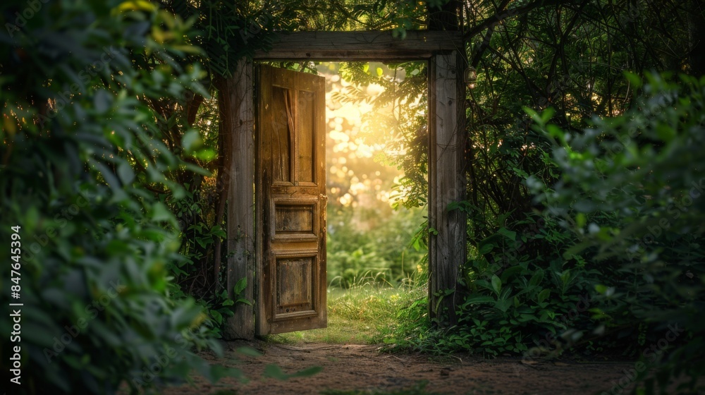 Door in the forest. Background illustration generated by ai Door in the forest. Background illustration generated by ai