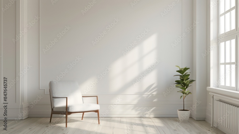Modern, Clean Interior with a Blank Wall, Ideal for Art or Painting Mockups, Bright and Minimalistic Design. Modern, Clean Interior with a Blank Wall, Ideal for Art or Painting Mockups, Bright and Minimalistic Design.
