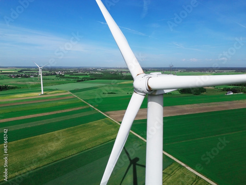 Wind turbine in green fields sustainable future landscape