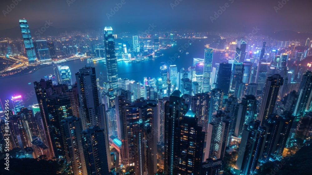 Night city top view. Illustration generated by ai Night city top view. Illustration generated by ai