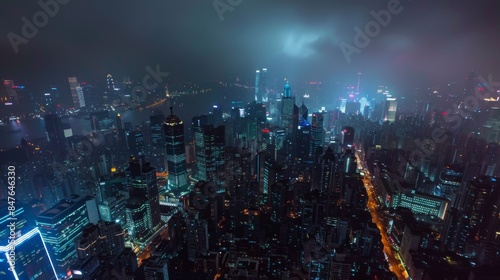 Wallpaper Mural Night city top view. Illustration generated by ai Torontodigital.ca