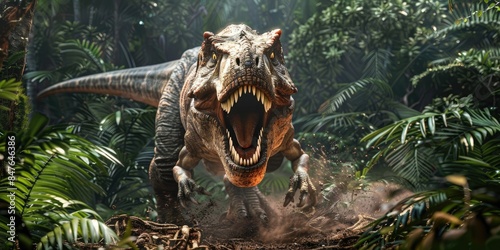 a image of a dinosaur with its mouth open in the jungle © jambulart