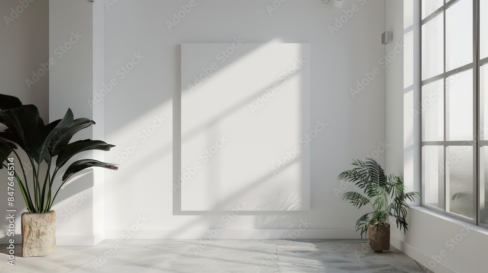Modern, Clean Interior with a Blank Wall, Ideal for Art or Painting Mockups, Bright and Minimalistic Design. Modern, Clean Interior with a Blank Wall, Ideal for Art or Painting Mockups, Bright and Minimalistic Design.