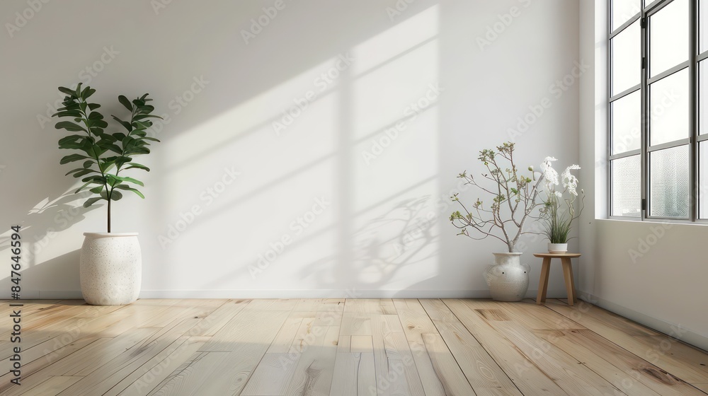 Modern, Clean Interior with a Blank Wall, Ideal for Art or Painting Mockups, Bright and Minimalistic Design. Modern, Clean Interior with a Blank Wall, Ideal for Art or Painting Mockups, Bright and Minimalistic Design.