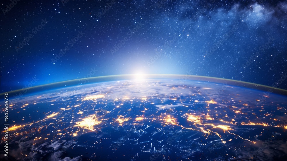 Obraz premium Planet earth. City lights in the night. Top view. illustration generated by ai