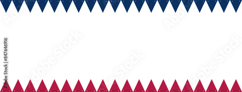 Triangle pattern border template on blank white background. Blue red colors. America 4th of July Memorial or Independence day theme wallpaper.