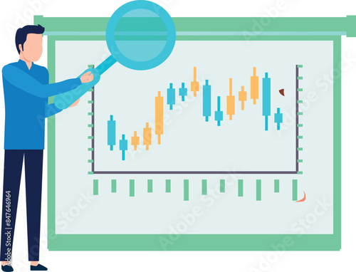 Boy searching online for chart graphs.