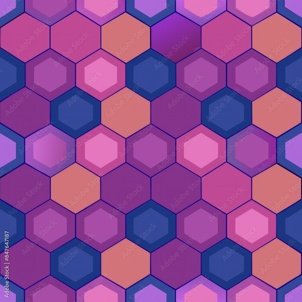 Seamless pattern of overlapping hexagons with gradient fills and subtle shadows, Generative AI Seamless pattern of overlapping hexagons with gradient fills and subtle shadows, Generative AI