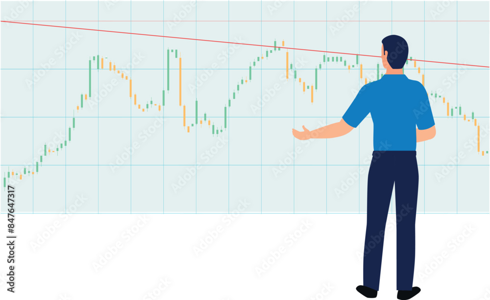 The boy is looking at the digital finance graph. The boy is looking at the digital finance graph.