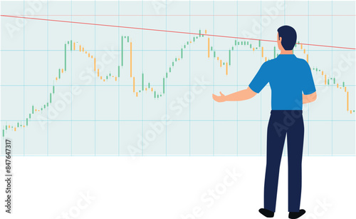 The boy is looking at the digital finance graph.