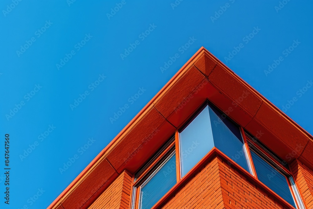 red brick building on blue sky background red brick building on blue sky background