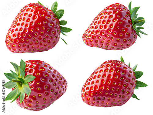 Four Angles of a Fresh Strawberry on White Background