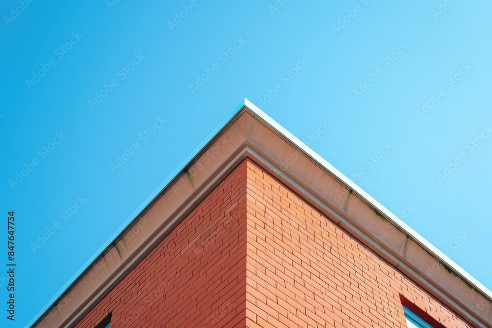 red brick building on blue sky background red brick building on blue sky background