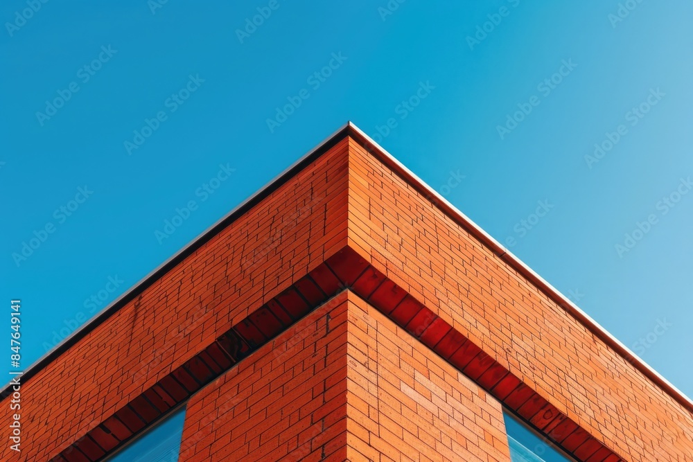 Red brick building on blue sky background, business center Red brick building on blue sky background, business center