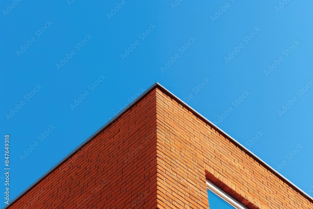 Red brick building on blue sky background, business center Red brick building on blue sky background, business center