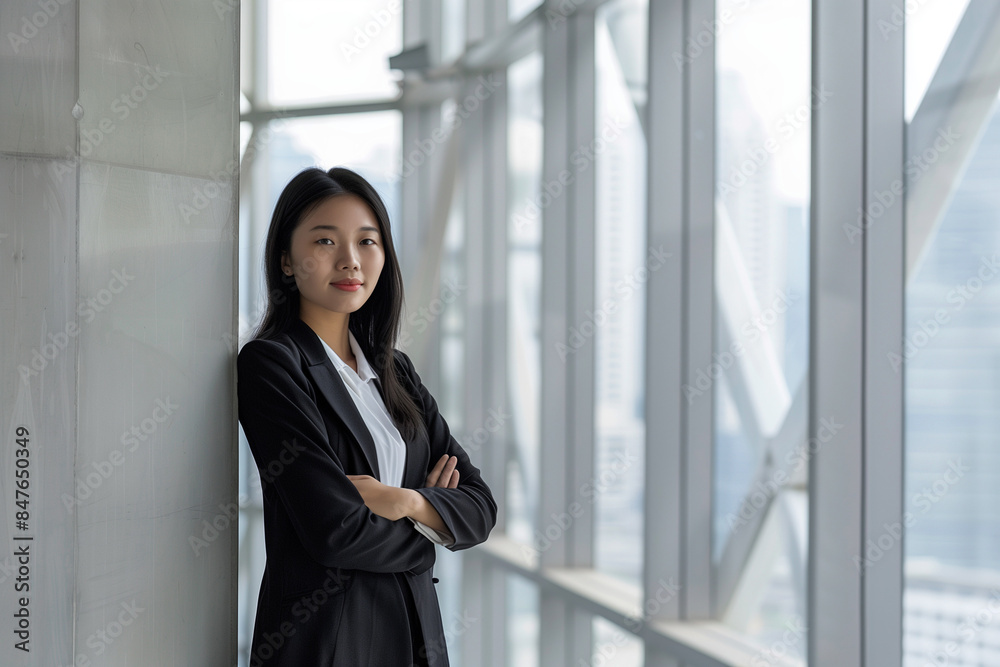 Smiling Asian Office Lady in Office Building Background Smiling Asian Office Lady in Office Building Background