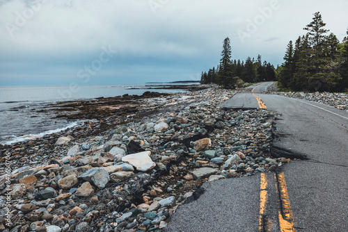Road damage washout  from severe storm, Bar Harbor, Maine photo