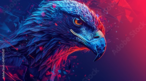 Independence day poster with american flag, bald eagle, and ample space for text to personalize