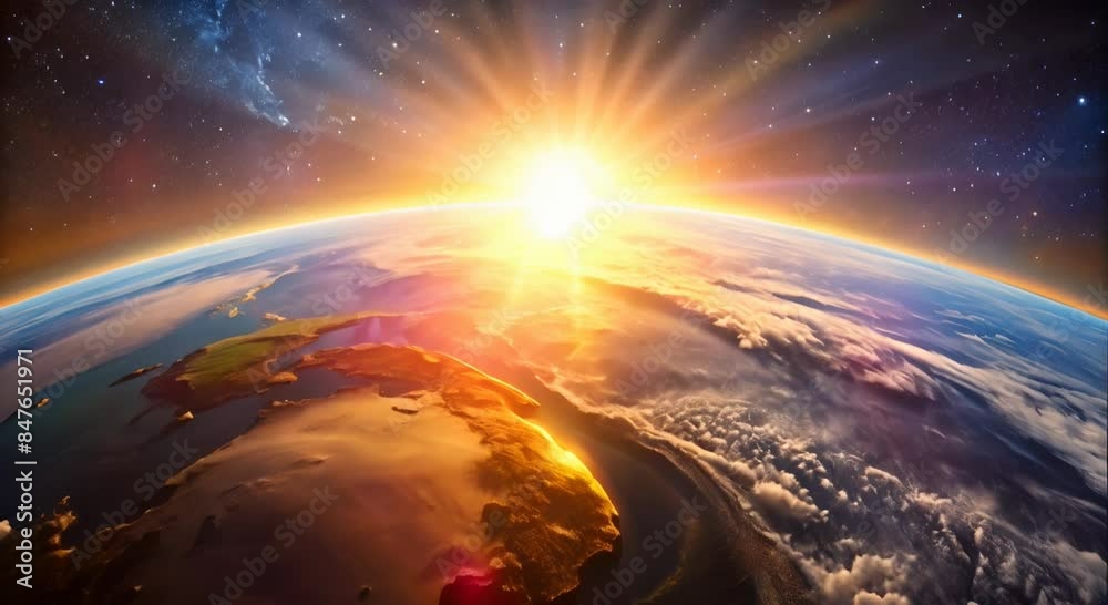 World view from space sunset and earth horizon World view from space sunset and earth horizon