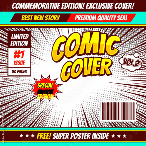 Vector comic book cover template flyer, poster design.