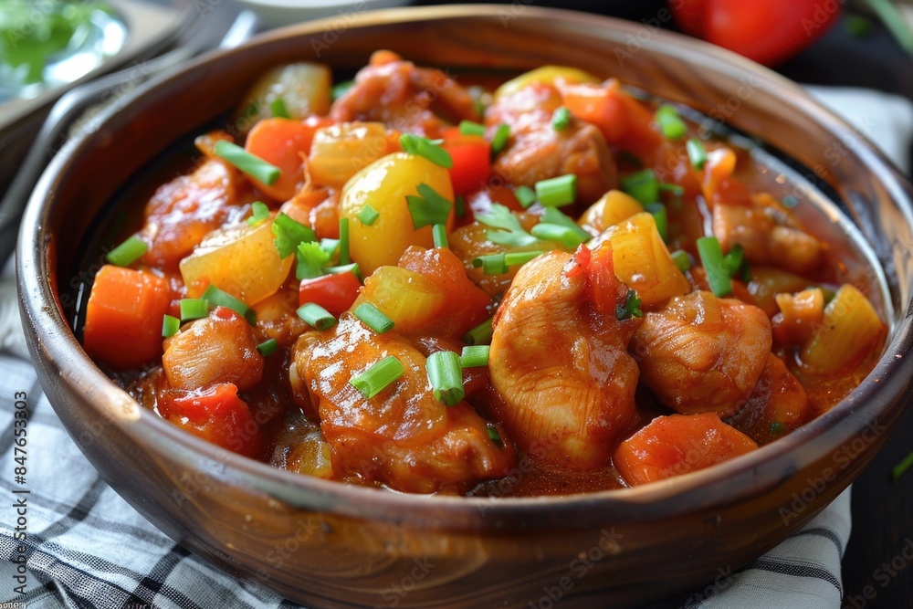 Bowl of food with meat and vegetables in it, filipino recipes, food background 