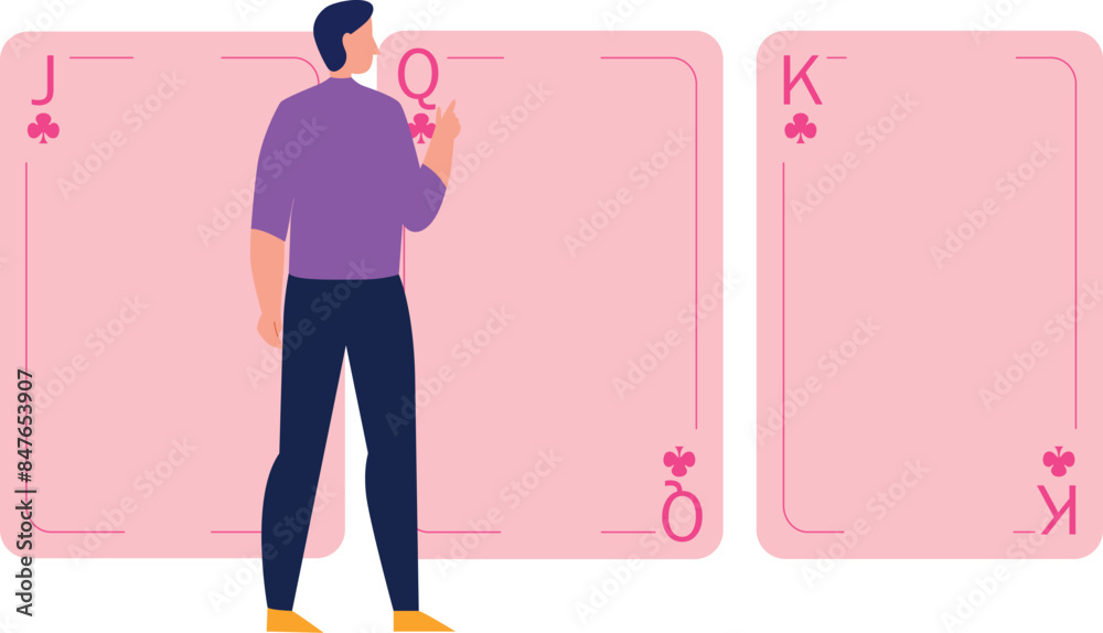 The boy is looking at the cards. The boy is looking at the cards.