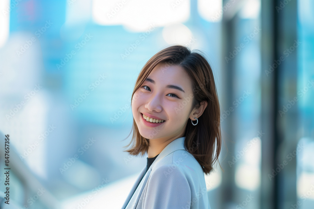 Smiling Asian Office Lady in Office Building Background Smiling Asian Office Lady in Office Building Background