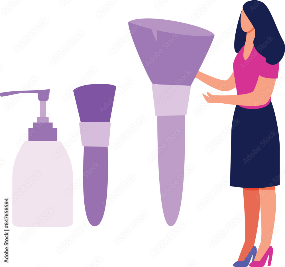 Girl is pointing at different brushes. Girl is pointing at different brushes.
