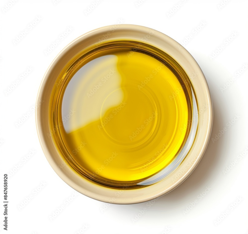 Top view of yellow liquid in a petri dish or glass with bubbles on a white background. Top view of yellow liquid in a petri dish or glass with bubbles on a white background.