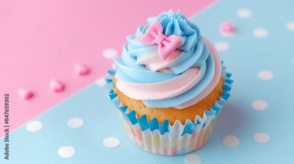 Sweet cupcake and bow candle isolated on colorful background Sweet cupcake and bow candle isolated on colorful background