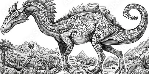 Detailed Dinosaur Line Art