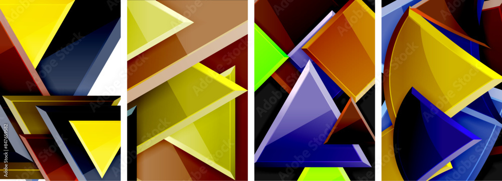Glossy triangles geometric poster set for wallpaper, business card, cover, poster, banner, brochure, header, website Glossy triangles geometric poster set for wallpaper, business card, cover, poster, banner, brochure, header, website