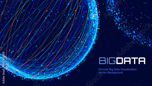 Big Data Blue Futuristic Sphere Globe Connection Networks. Neural Network Communication. Big Data Cyber Space. Hi Tech Business Data Flow Analytics Vector Illustration.