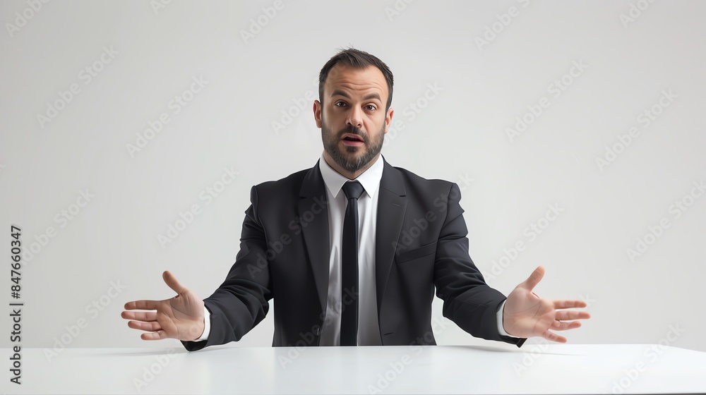 Man in a suit conducting a meeting in a conference room, isolated on white background, professional and engaging, highquality visuals, copy space Man in a suit conducting a meeting in a conference room, isolated on white background, professional and engaging, highquality visuals, copy space