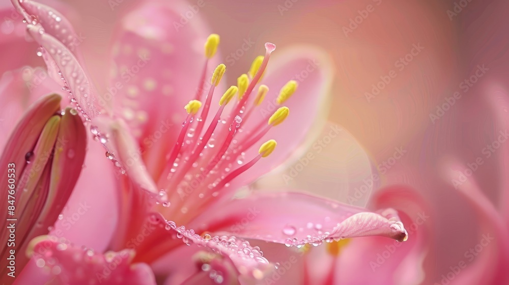 Close up Image of Flower with Pink Petals and Pink Pollen Close up Image of Flower with Pink Petals and Pink Pollen