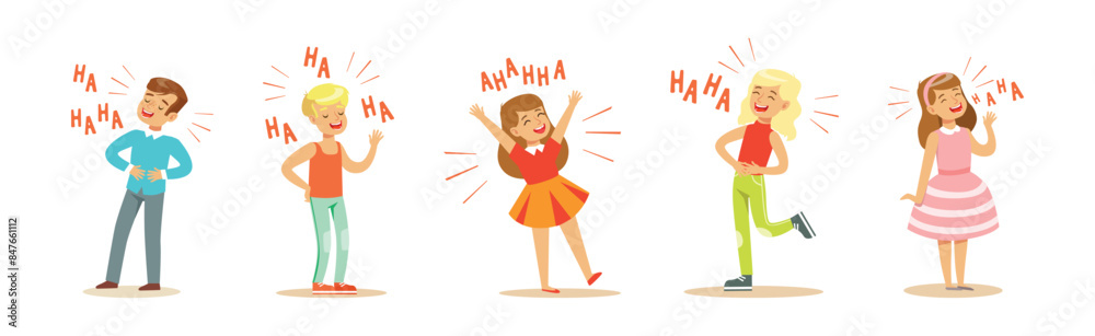 Kid Character Laughing Out Loud and Expressing Positive Emotion Vector Set Kid Character Laughing Out Loud and Expressing Positive Emotion Vector Set