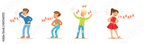 Kid Character Laughing Out Loud and Expressing Positive Emotion Vector Set