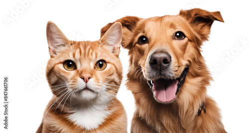 portrait of a dog and a cat looking at the camera together with happiness PNG 