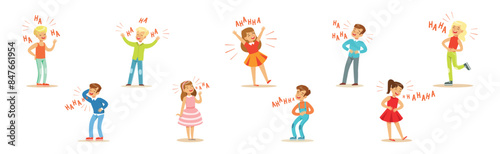 Kid Character Laughing Out Loud and Expressing Positive Emotion Vector Set