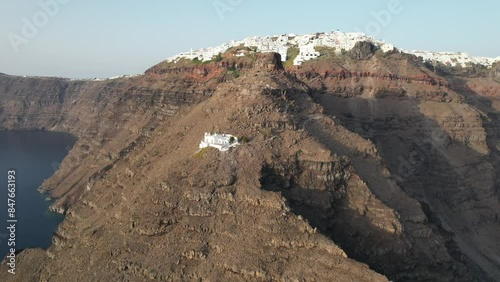 Aerial video of Church Mother of Lord Theoskepasti on the island of Santorini, Greece photo