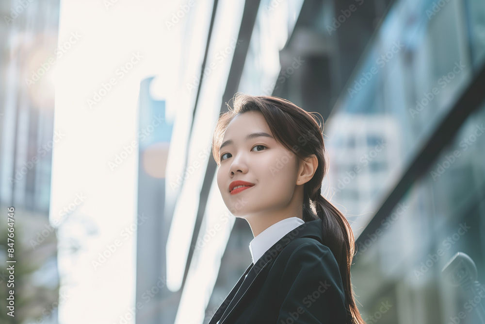 Smiling Asian Office Lady in Office Building Background Smiling Asian Office Lady in Office Building Background