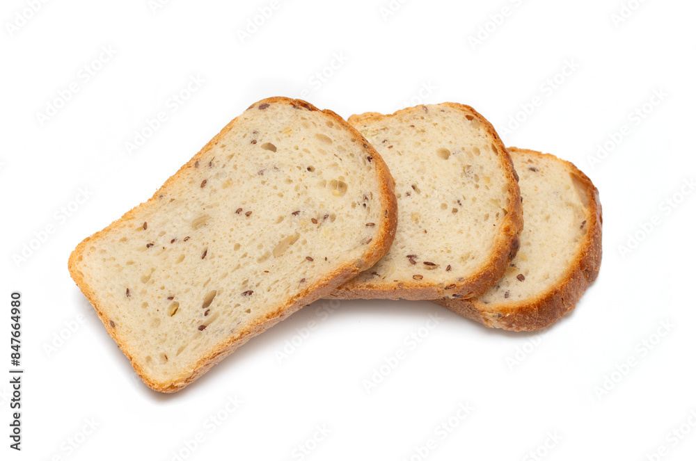Piece of white bread with sesame seeds on a white background Piece of white bread with sesame seeds on a white background