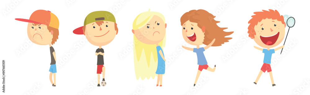 Funny Kid Character Playing Having Fun Vector Set Funny Kid Character Playing Having Fun Vector Set
