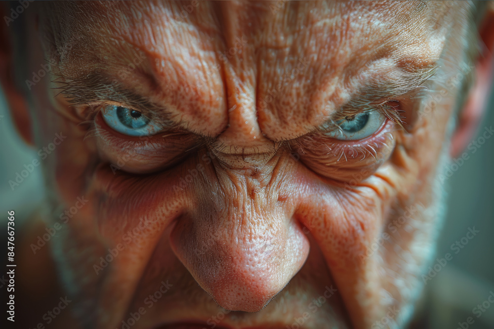 Close-up of a person displaying anger, eyebrows furrowed and jaw clenched, highlighting intense emotion and psychological tension.. AI generated. Close-up of a person displaying anger, eyebrows furrowed and jaw clenched, highlighting intense emotion and psychological tension.. AI generated.