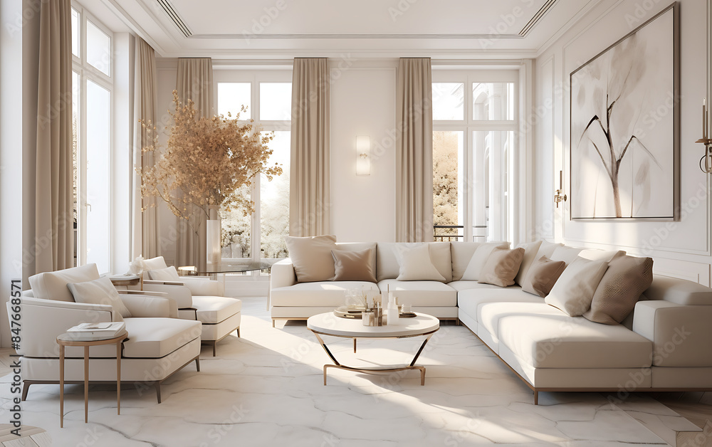 3d render of modern living room interior design in beige color 3d render of modern living room interior design in beige color