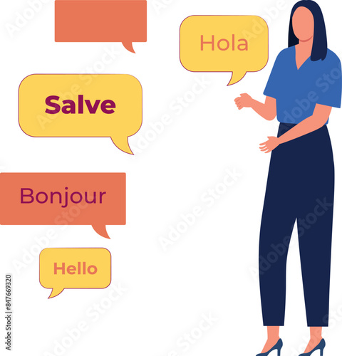 A girl is looking at the international words.